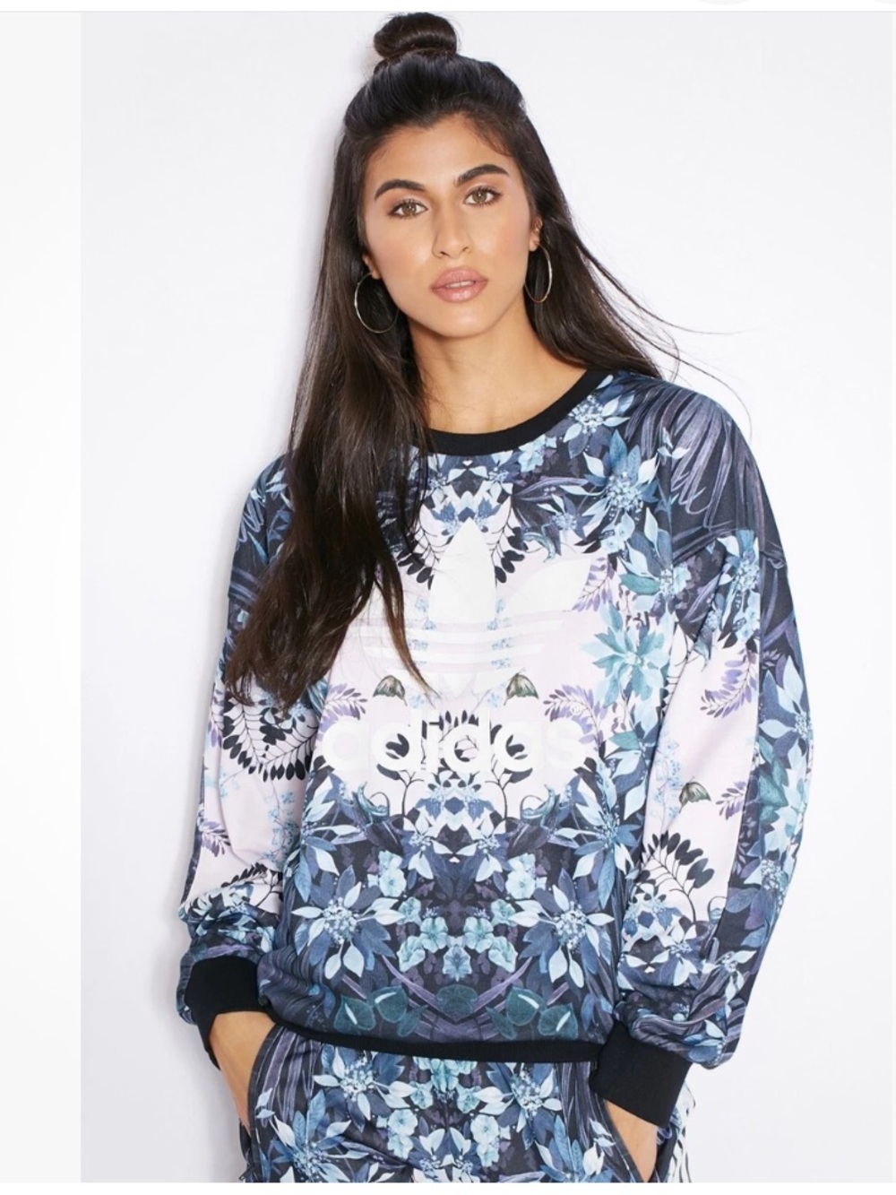 Adidas Romantic Woods Trefoil Logo Floral Crewneck Sweatshirt Size M